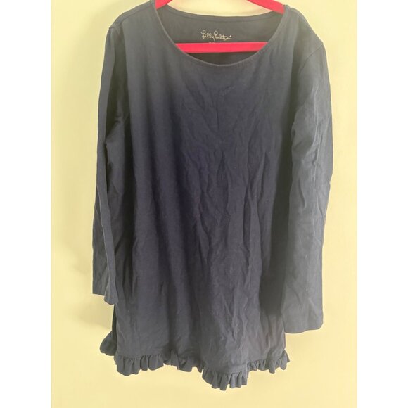 Lilly Pulitzer Kids‎ 12-14 XL Ruffled Long Sleeve Navy Blue Tunic 100% Cotton - Picture 1 of 5